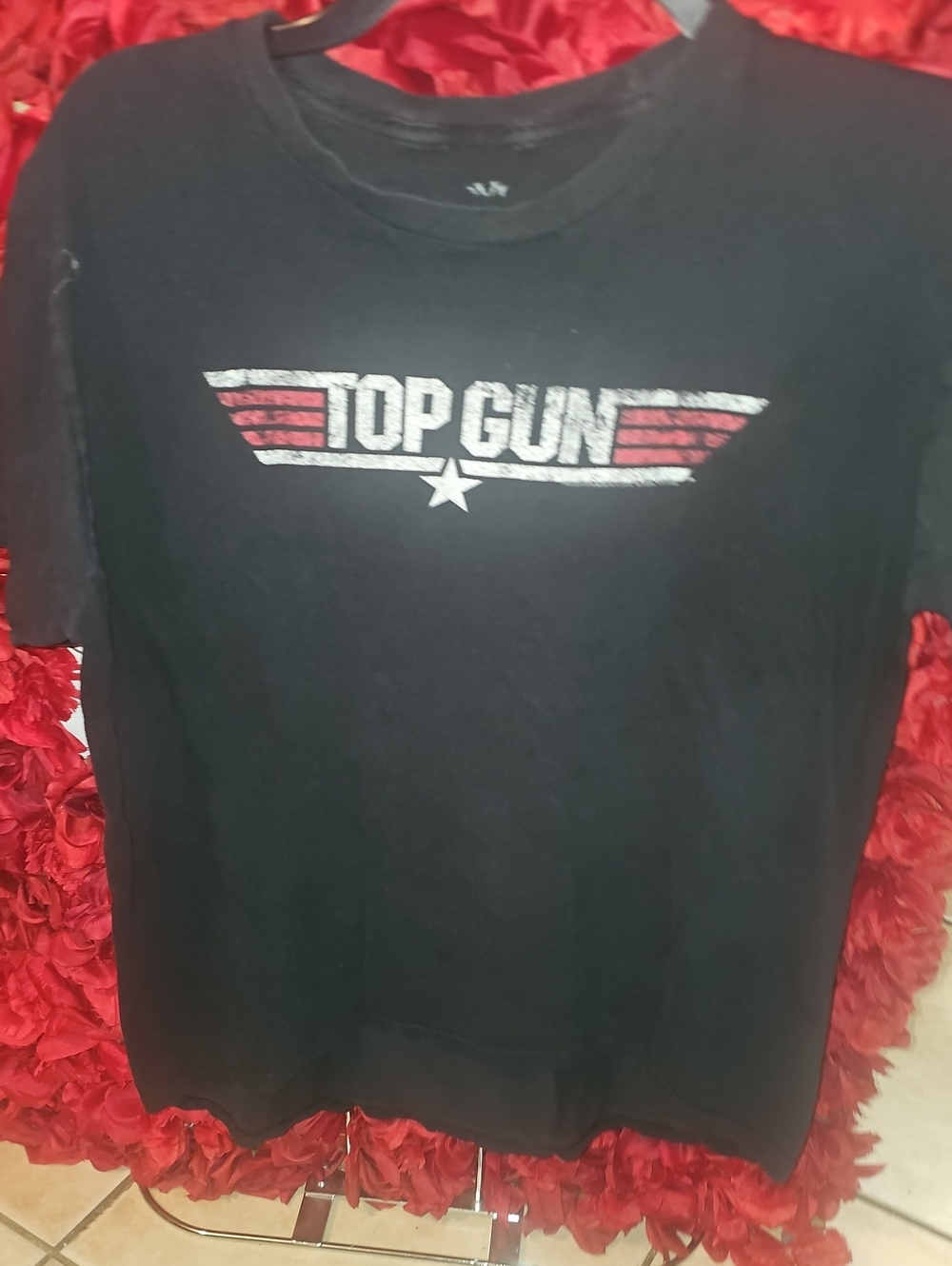 Top Gun Men's Graphic Tee - Black with Red & White Logo Size Large (No Tag)
